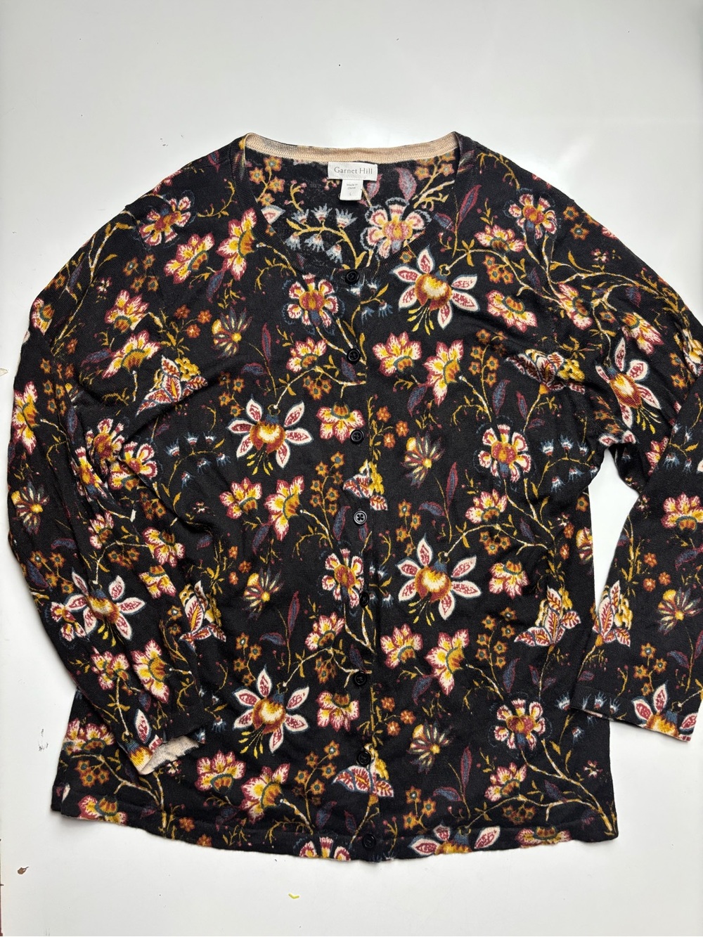 Garnet Hill floral button front cardigan sz L